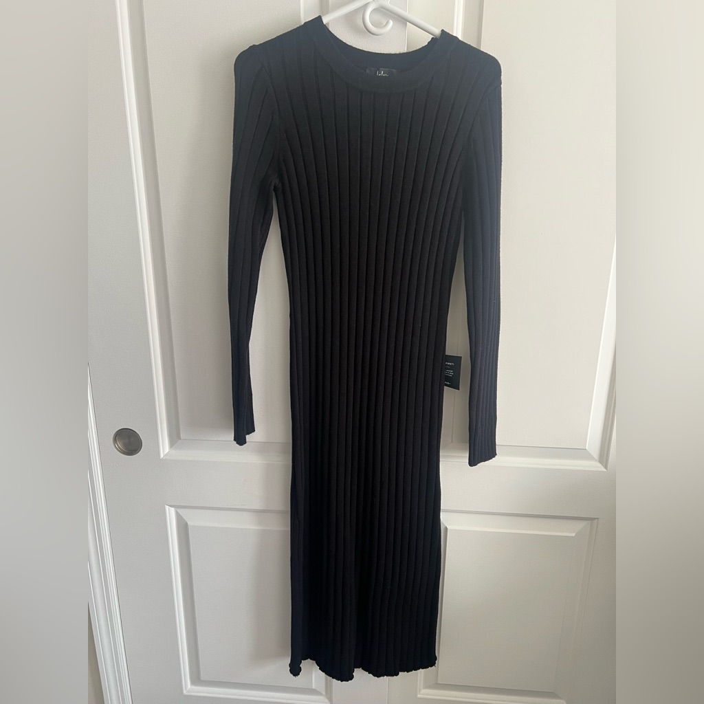 Lulus Black Ribbed Bodycon Sweater Dress